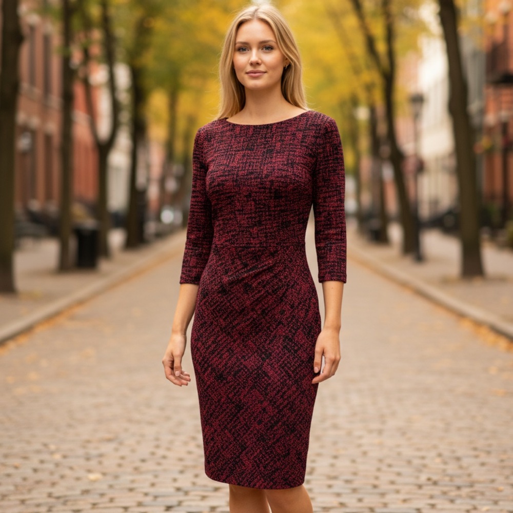 Ralph Lauren Jersey Sheath Dress Red & Black Printed 4